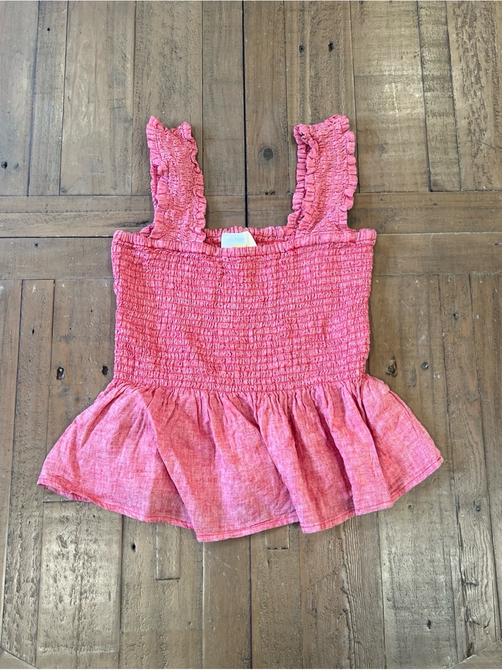 maeve anthropologie Schuyler Smocked Peplum Top XS Red Linen Feminine Preppy - Picture 2 of 7